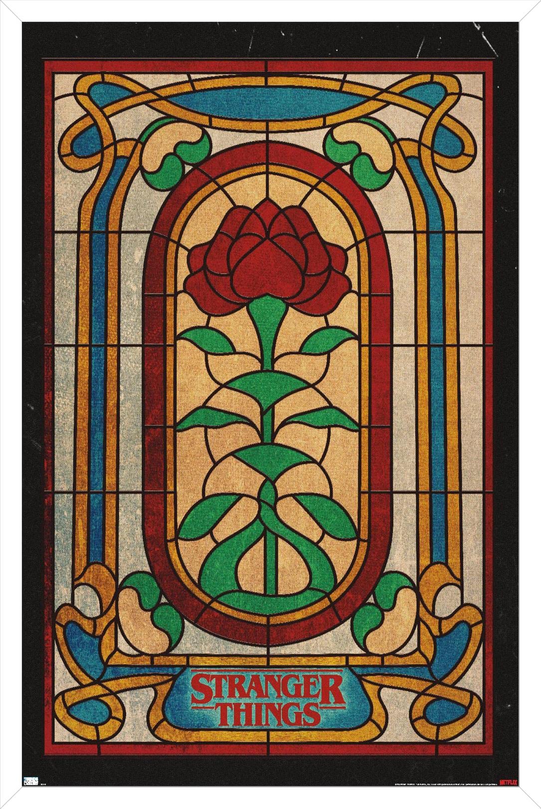 Trends International Netflix Stranger Things: Season 4 - Stained Glass Wall Poster, 14.72" x 22.37", White Framed Version