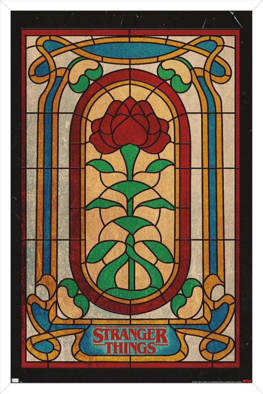 Trends International Netflix Stranger Things: Season 4 - Stained Glass Wall Poster, 14.72" x 22.37", White Framed Version