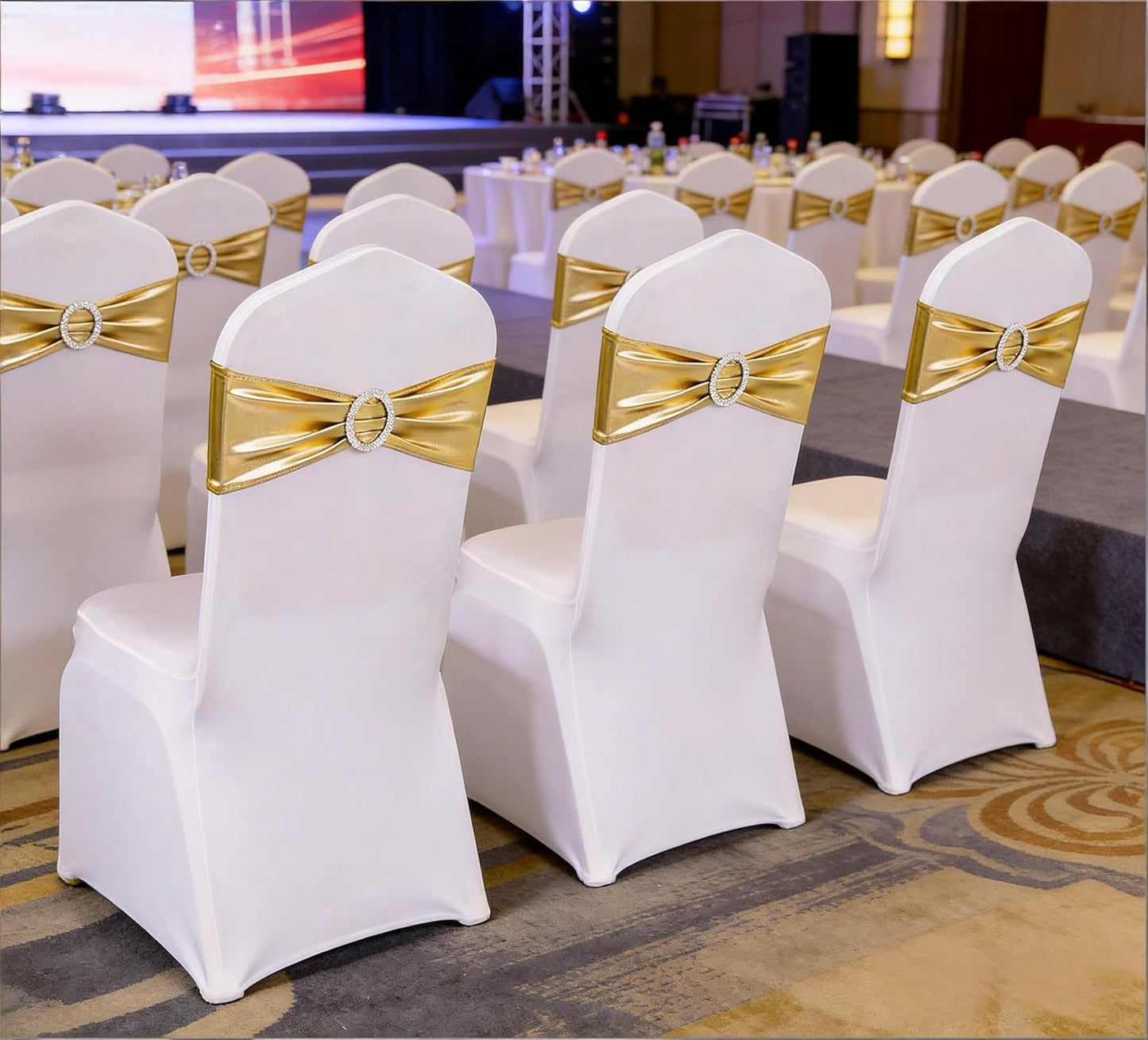 Spandex Bronzing Gold Chair Sashes by [Brand Name] - Pack of 50 Elegant Chair Bows for Weddings & Events