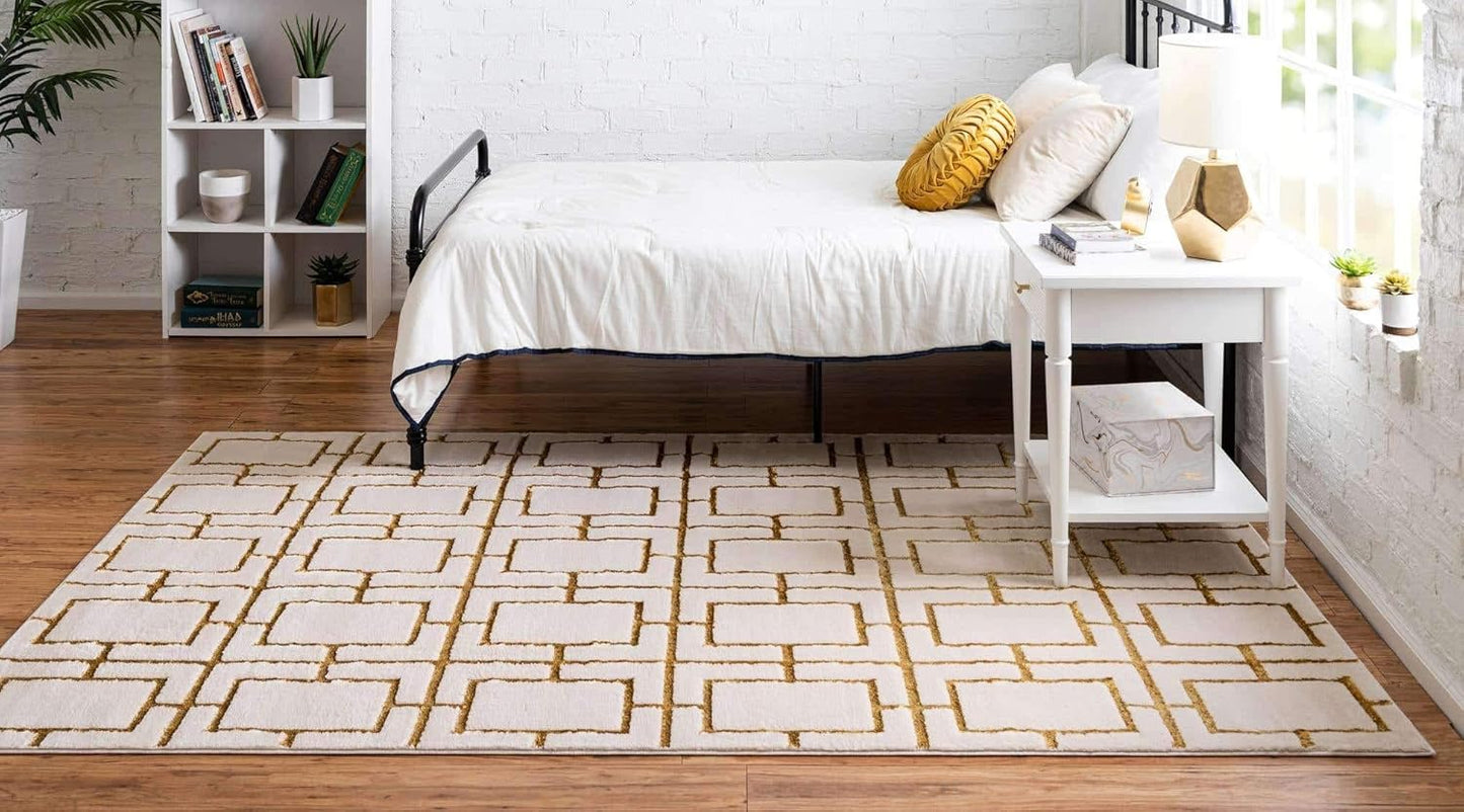 Marilyn Monroe Glam Collection Area Rug - Deco (3' 3" x 5' 3" Rectangle, White Gold/ Gold)