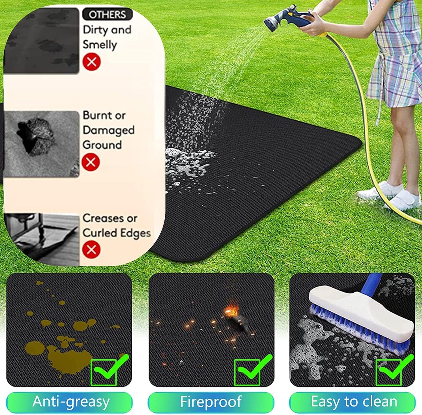 UBeesize Large Under Grill Mat - 65 x 48 Inches Double-Sided Fireproof BBQ Protector for Decks & Patios