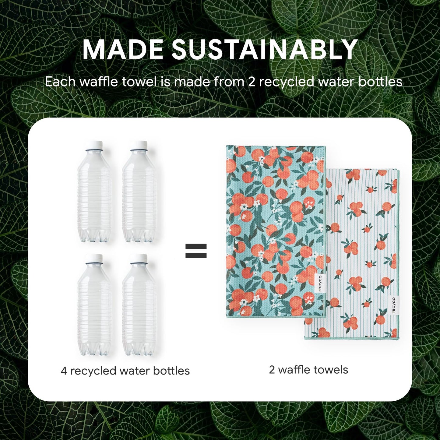 RECYCO Waffle Kitchen Towel Set of 2 - Quick Dry Microfiber Sustainable Dish Towels - Ultra Absorbent Reusable Cleaning Tea Towels - Lightweight Hand Towels,16”x 28”, Clementine Grove