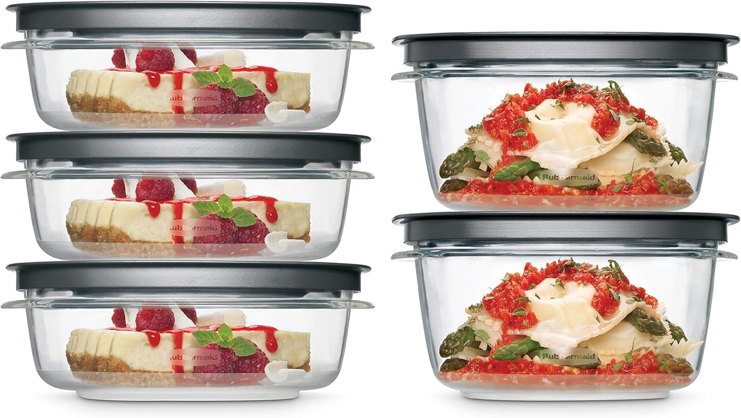 Rubbermaid Premier Food Storage Containers - 10-Piece Set | BPA-Free, Microwave & Dishwasher Safe, Grey