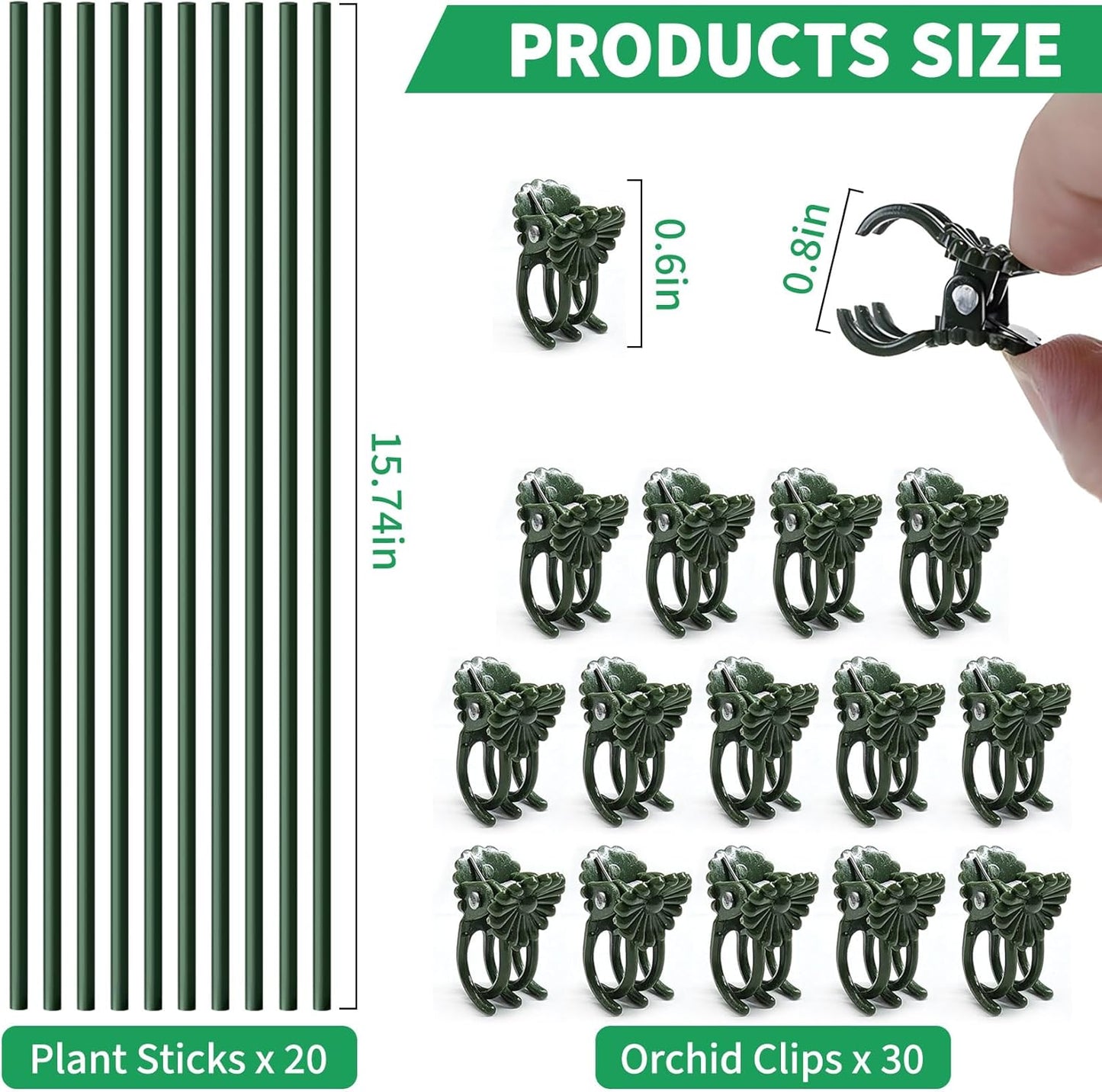 Skiennix 15.7" Plant Stakes - Bendable Support Sticks with 15 Clips for Indoor/Outdoor Plants | Ideal for Orchids, Roses, and Peonies