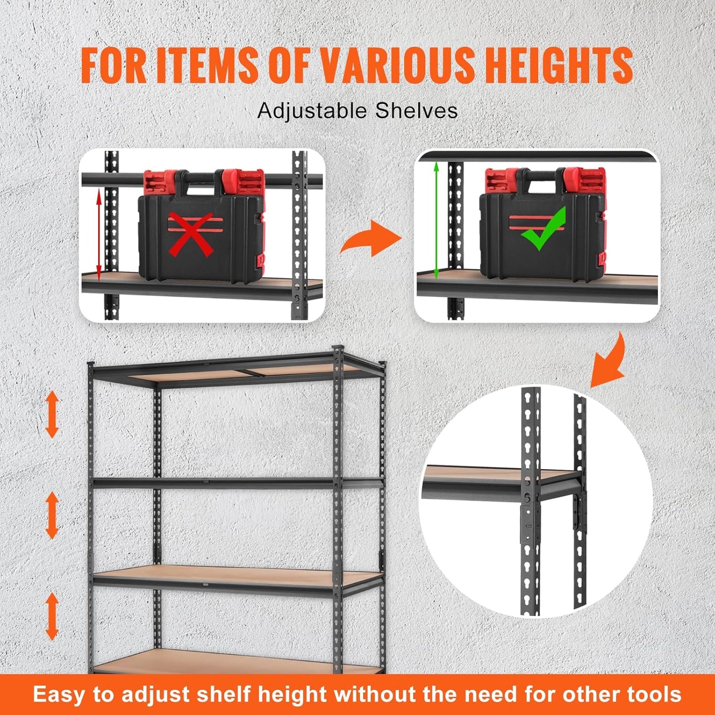 VEVOR 5-Tier Adjustable Storage Shelving Unit - Heavy Duty Metal Shelves for Garage, Kitchen & More | 48" L x 24" W x 72" H