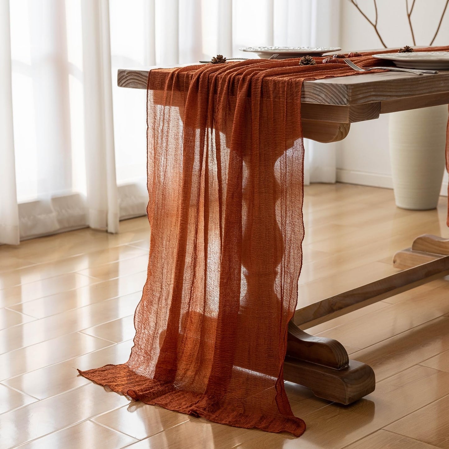 Keketoarrange 10pcs Fall Terracotta Table Runner Rust Gauze Rustic Cheesecloth 120 Inch 10 FT for Wedding Baby Shower Bridal Shower Birthday Engagement Garden Party Sheer Boho Thanksgiving Decorations