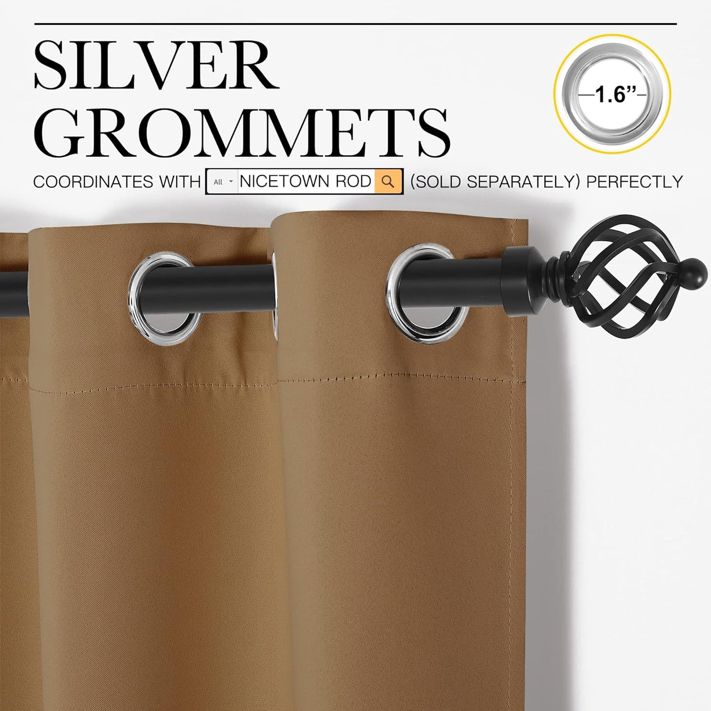 NICETOWN Blackout Curtains - Noise Reducing & Draft Blocking | 84-Inch Length, 2 Panels in Gold Brown