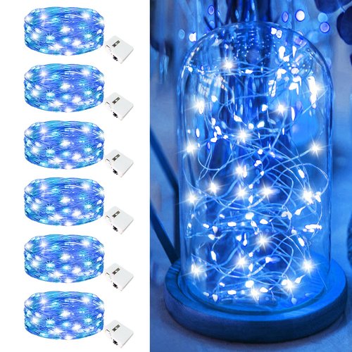 Fairdeer 6 Pack Fairy Lights Battery Operated - 7ft 20 Led Twinkle Lights 3 Modes, Bulk Mini String Lights Waterproof for Mason Jars Vases DIY Party Wedding Decoration Christmas -Blue and White