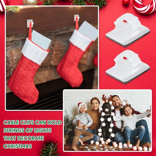 Blulu 200 Pieces Christmas Light Hooks Self Adhesive Cable Clips Stick on Wire Clips Cord, Holiday Christmas Light Hooks for Xmas Hanging Lights Home Decoration Outdoor Roof, Roof Ridge Line, Fence