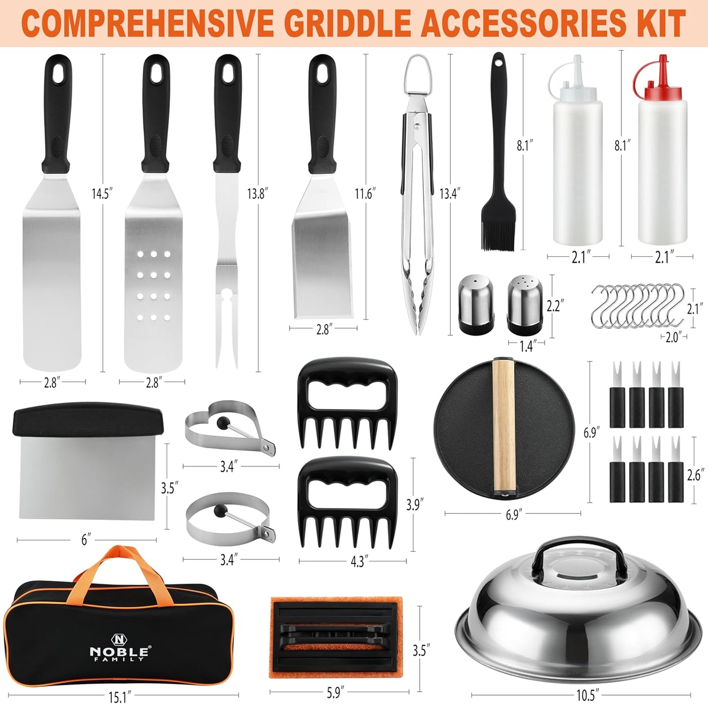 N Noble Family 38-Piece Griddle Accessories Kit - Professional Grill Tools Set for Outdoor BBQ