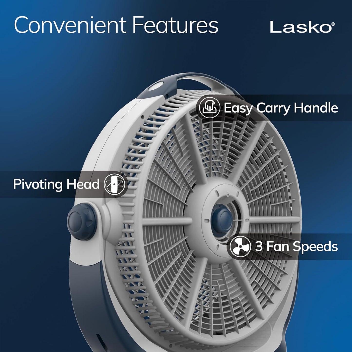 Lasko Wind Machine Fan - Powerful 20" Air Circulator with 3 Speed Settings | Sleek Gray Design