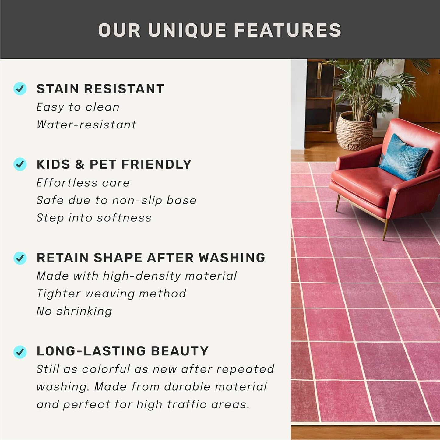 Skiennix Ombre Pink & Orange Area Rug - Washable Non-Slip 5x7 for Living Room, Nursery & Playroom
