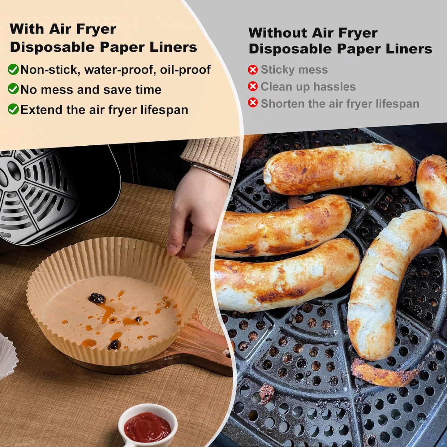 Skiennix 100Pcs Air Fryer Liners - Disposable Parchment Sheets, 6.5 Inch Round for Easy Baking & Cooking