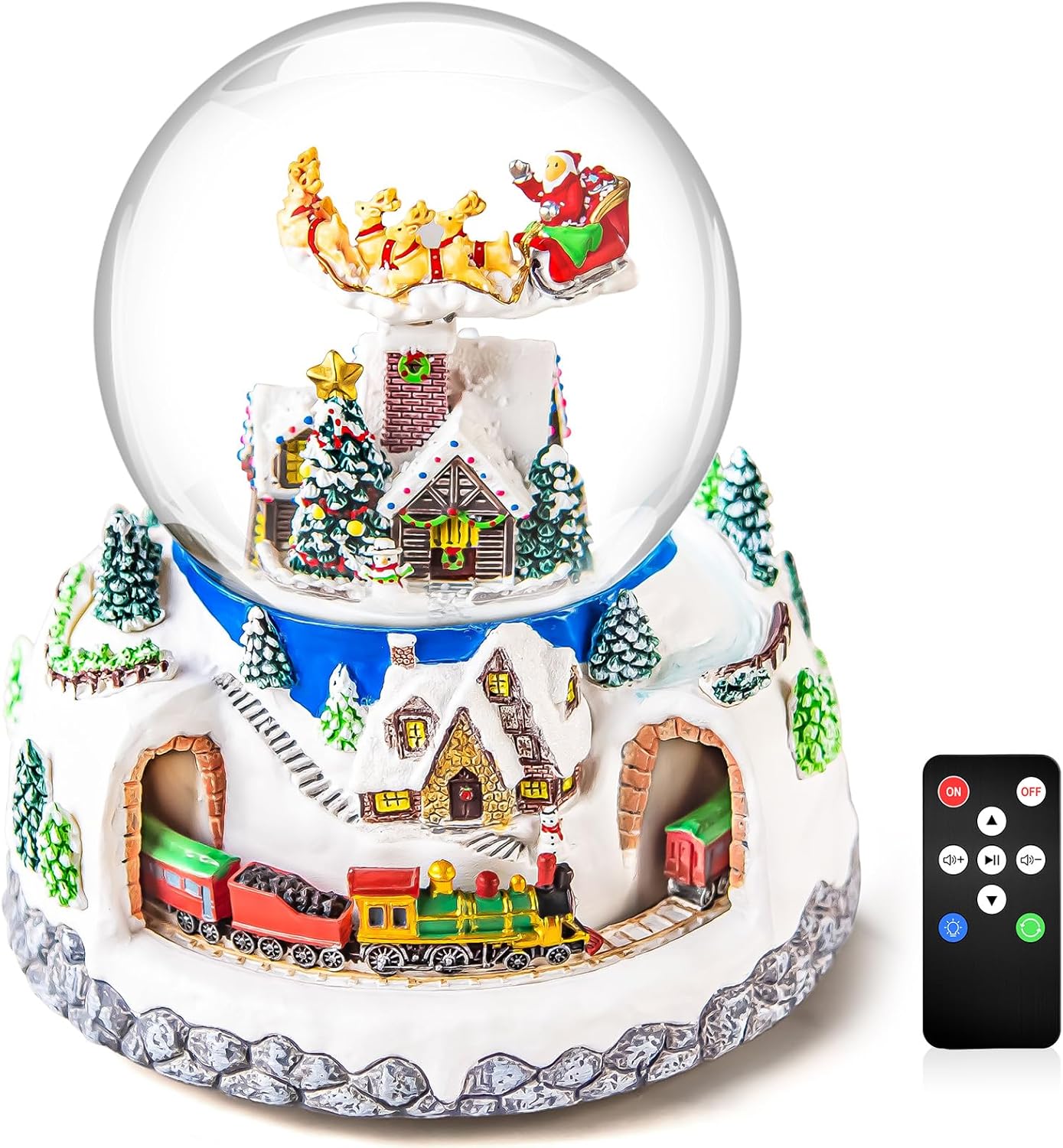 Skiennix Musical Snow Globe | Rotating Santa Claus with Train & Snowfall | 48 Classic Christmas Carols