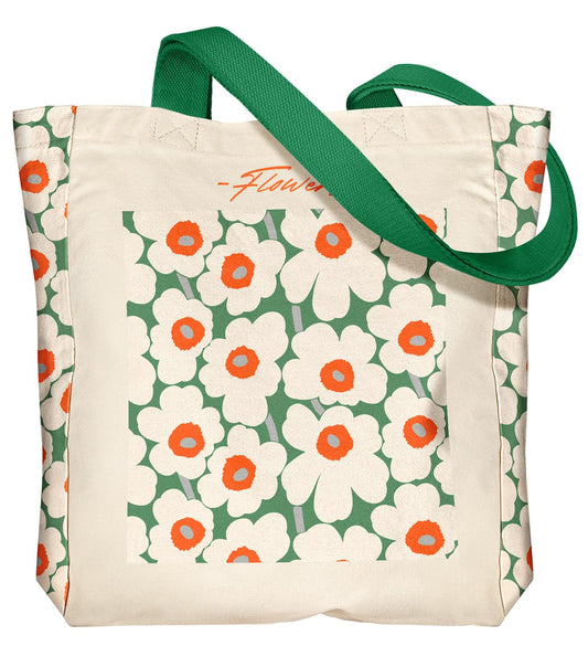 Miss Adola Aesthetic Heavy Canvas Tote Bag - with Pocket for Women Large Cloth Cotton Tote Bag for Shopping, Gym, Work, Travel, Beach, Vacation, Green White Flower