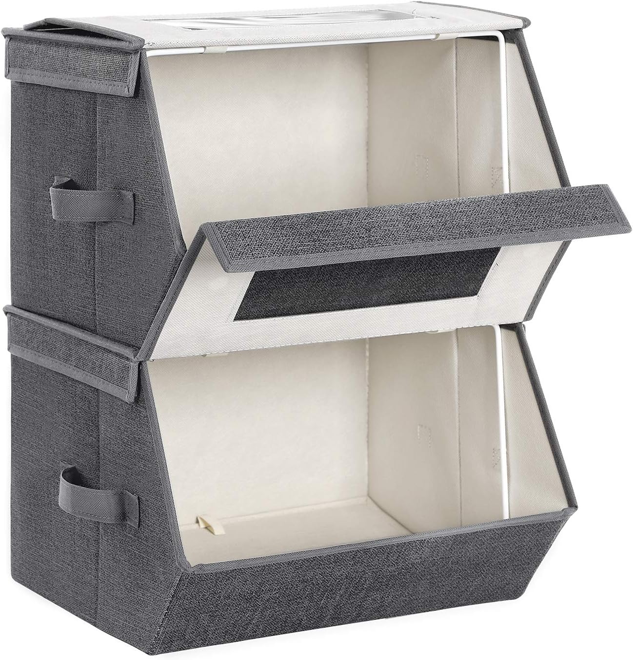 SONGMICS Stackable Storage Bins - Set of 2 Non-Woven Fabric Organizers with Lids & Windows | Dark Gray
