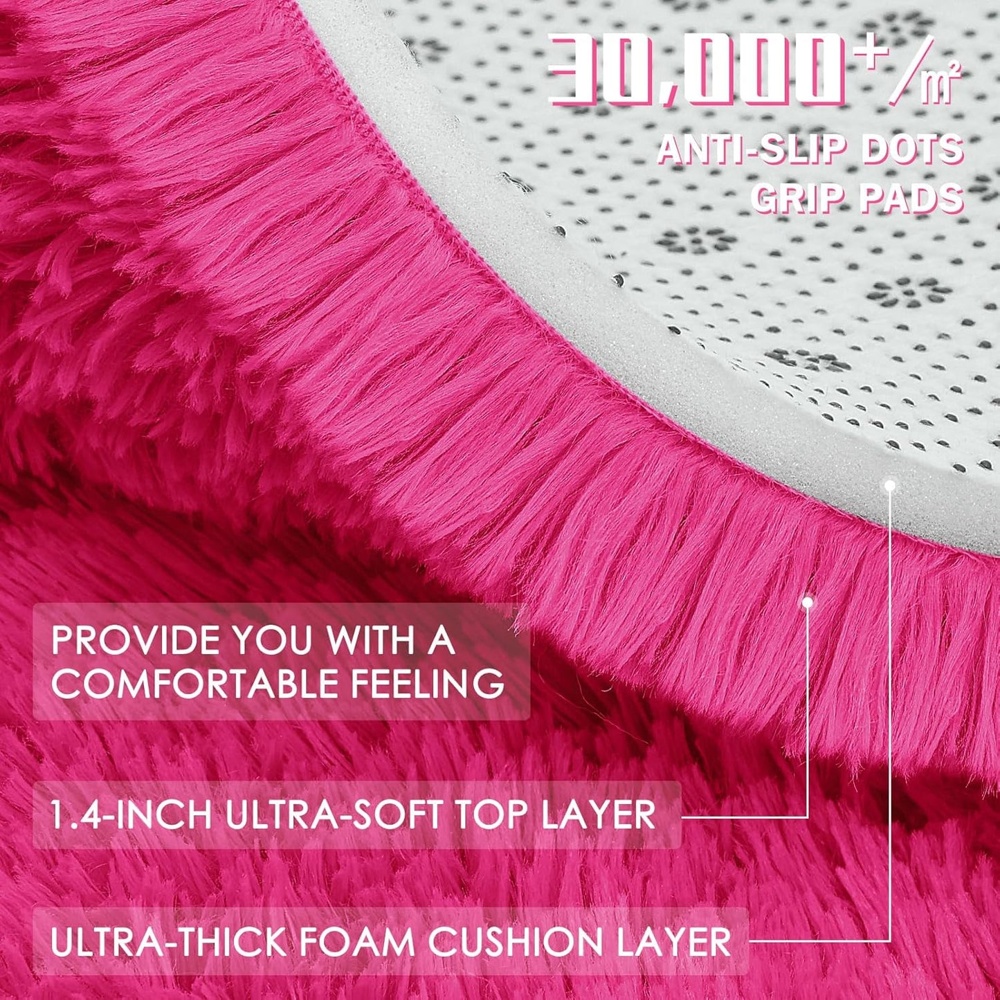 OLANLY Large 5x7 Machine Washable Area Rug - Soft Fluffy Shaggy Carpet for Kids & Home Decor | Hot Pink
