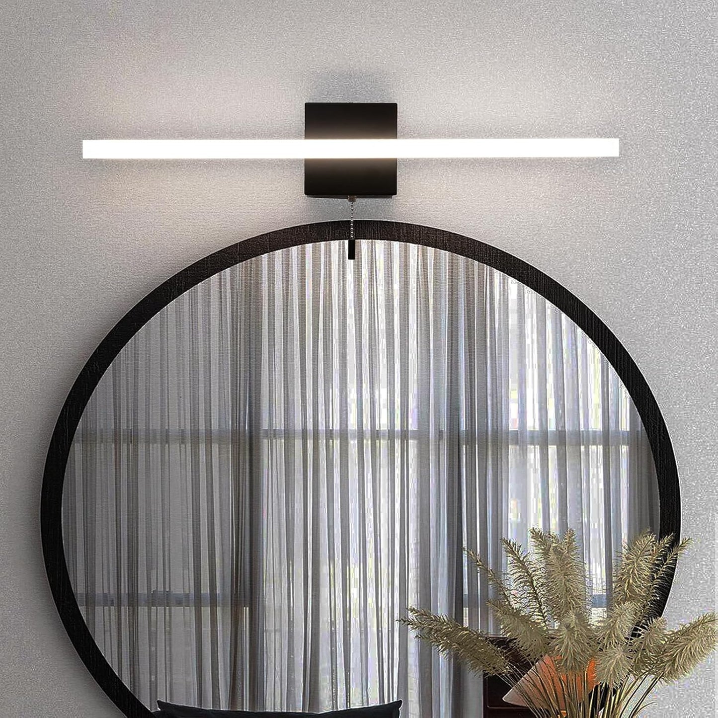 Black Modern Vanity Light Bar,23 inch Wall Lamp for Bathroom,Elegant Simple LED bar Light with 4000K,Pull Chain Switch on/Off