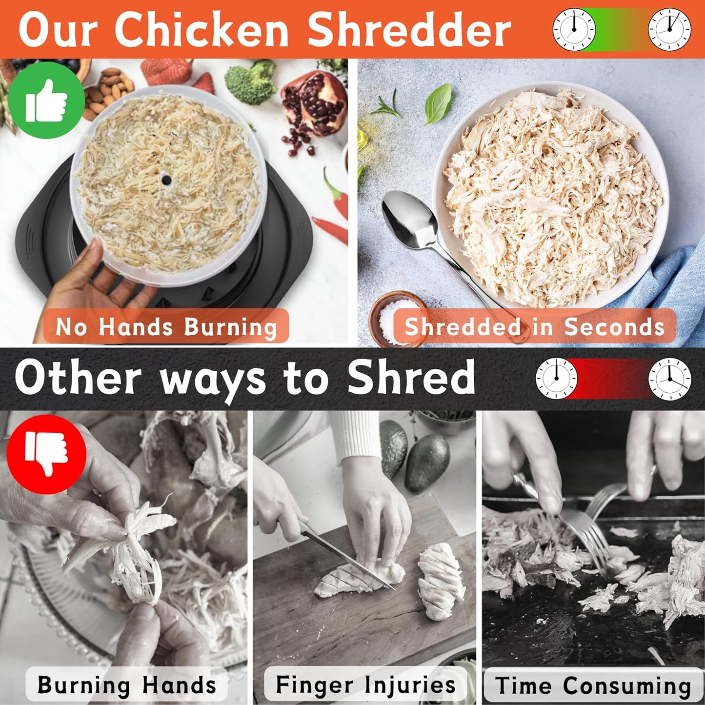 Skiennix Chicken Shredder Tool - Large 3-Layer Non-Slip Meat Shredder with Removable Tray | Dishwasher Safe & Heat Resistant (Black)