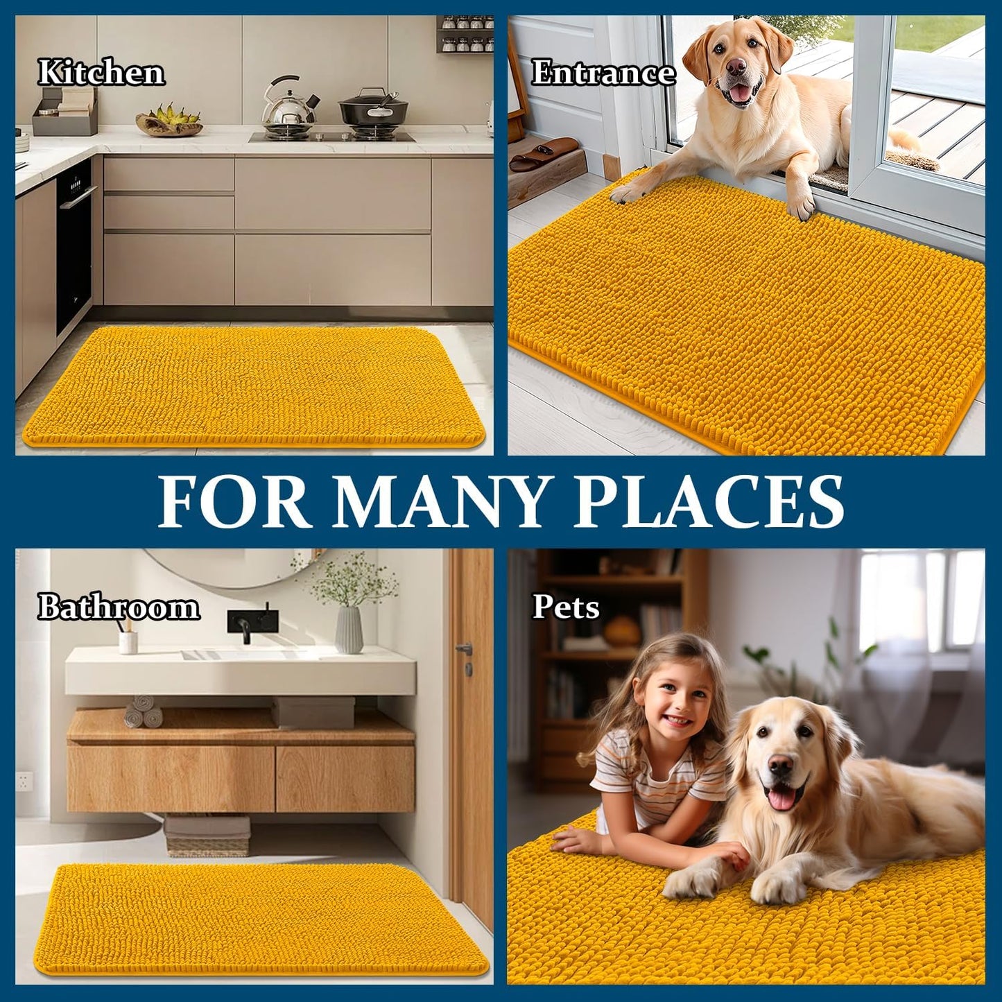 OLANLY Dog Door Mat - Absorbent Non-Slip Washable Doormat for Muddy Paws | 34x21 Golden Yellow