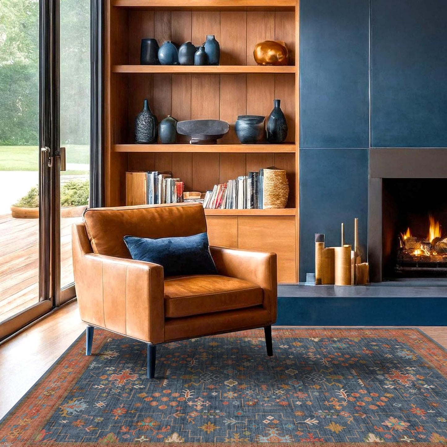 Skiennix Washable Kitchen Rugs - Stain Resistant Non-Slip Area Rug for Entryway | 3x6 Navy Blue