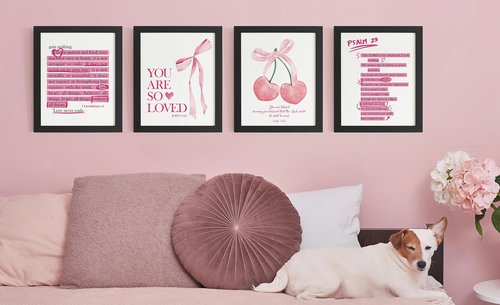 DSHFG Cute Preppy Pink Bow Bible Verses Wall Art - Set of 4 Christian Prints for Teen Girls' Rooms | 8x10 Unframed