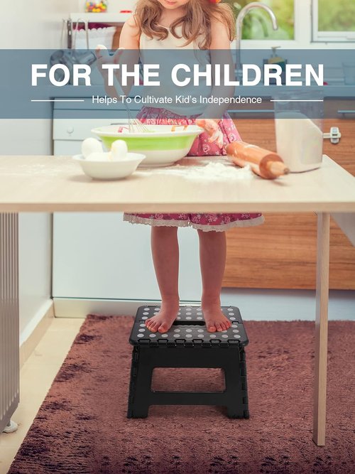 Dyforce 9 Inch Folding Step Stool - Lightweight & Collapsible for Kids & Adults | 300 lb Capacity (Black)