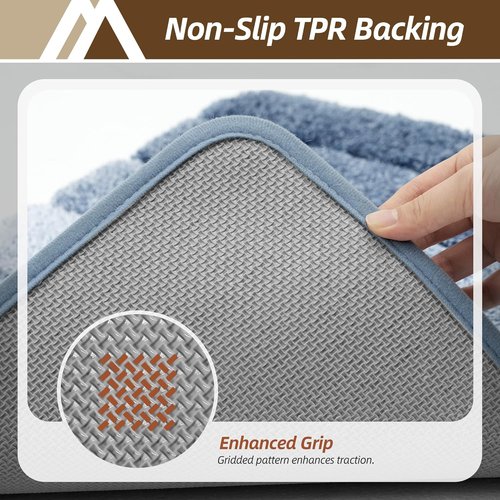 COSY HOMEER Bathroom Rug - Ultra Soft, Absorbent, Non-Slip TPR Backing - 24"x17", Blue Shaggy Mat