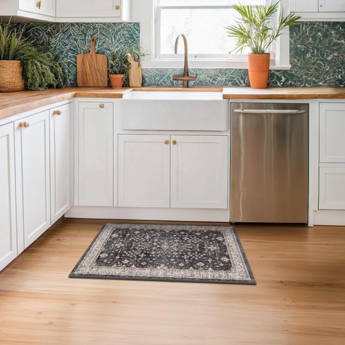 Black Washable Entry Rug by [Brand Name] - Non-Slip Rubber Backing, Stain & Fade Resistant | 2x3 Size for Kitchen, Bathroom & Entryway