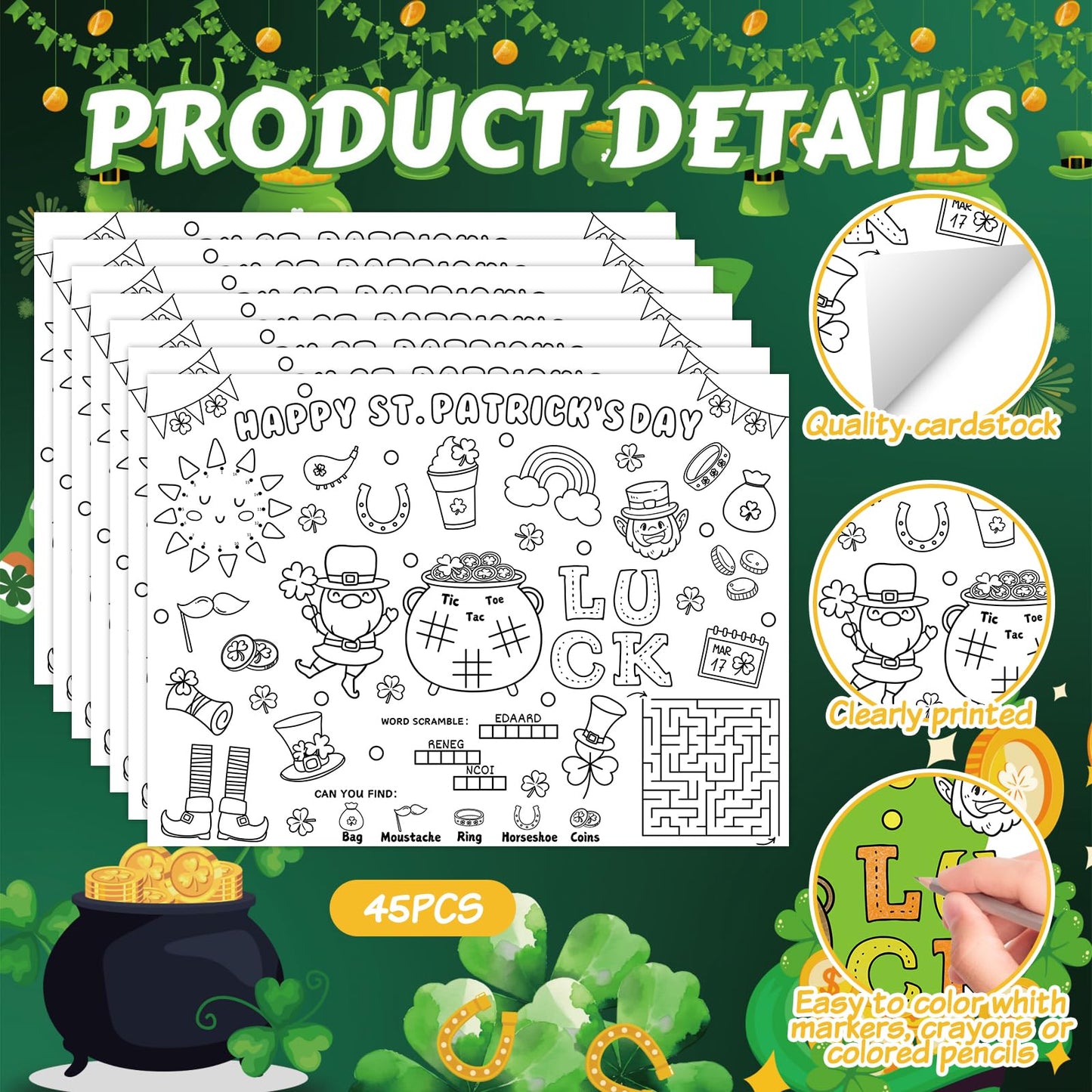 45pcs Fall Disposable Coloring Placemats Fall Crafts for Kids Coloring Poster Autumn Party Supplies Favors School Classroom Activities Paper Table Mats