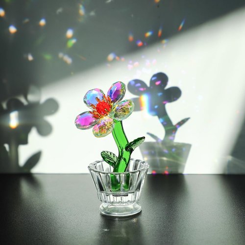 Crystal Peach Blossom Mini Ornament - Elegant Glass Flower Figurine for Home & Office Decor | 2.9 x 1.5 in