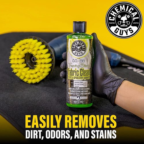 Chemical Guys Foaming Citrus Fabric Clean Drill Brush Kit - Deep Clean & Deodorize Upholstery, Floor Mats & Carpets, 16 fl oz