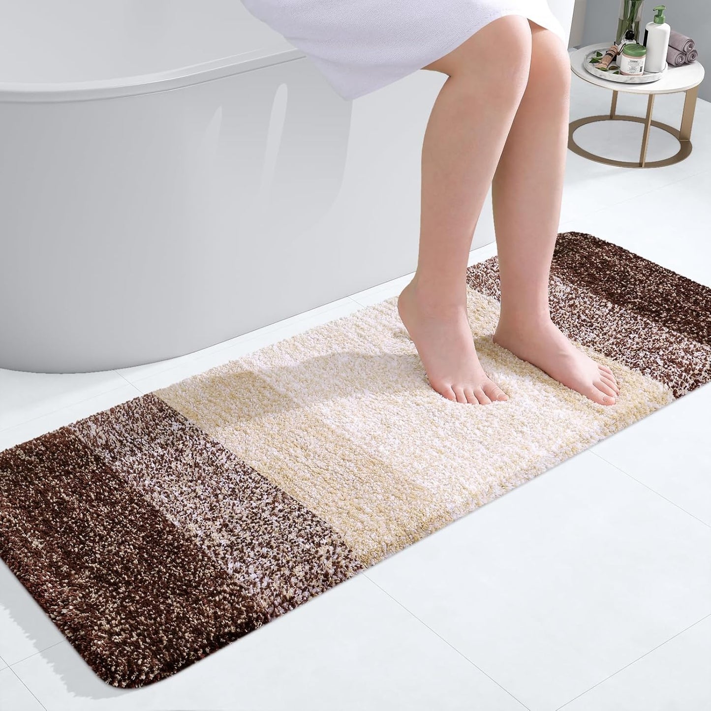 OLANLY Bathroom Runner Rug - Extra Soft Microfiber, Quick Dry, Machine Washable | 47x17 Inches, Brown