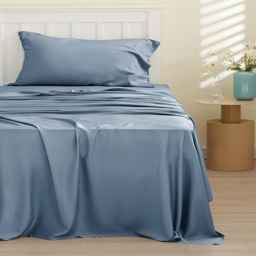 Bedsure Cooling Sheets - Twin XL Bamboo Rayon | Breathable & Soft Deep Pocket Bedding in Dusty Blue