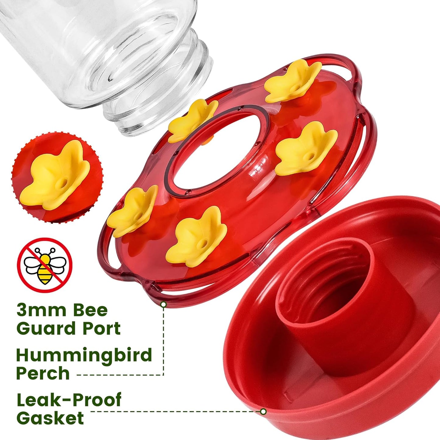 Skiennix Hummingbird Feeder - 15 Ounce Red Outdoor Feeder with Ant Moat & 5 Feeding Ports