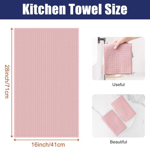 Homaxy Microfiber Kitchen Towels - Ultra Absorbent Waffle Weave, 16 x 28 Inch, 4 Pack in Pink
