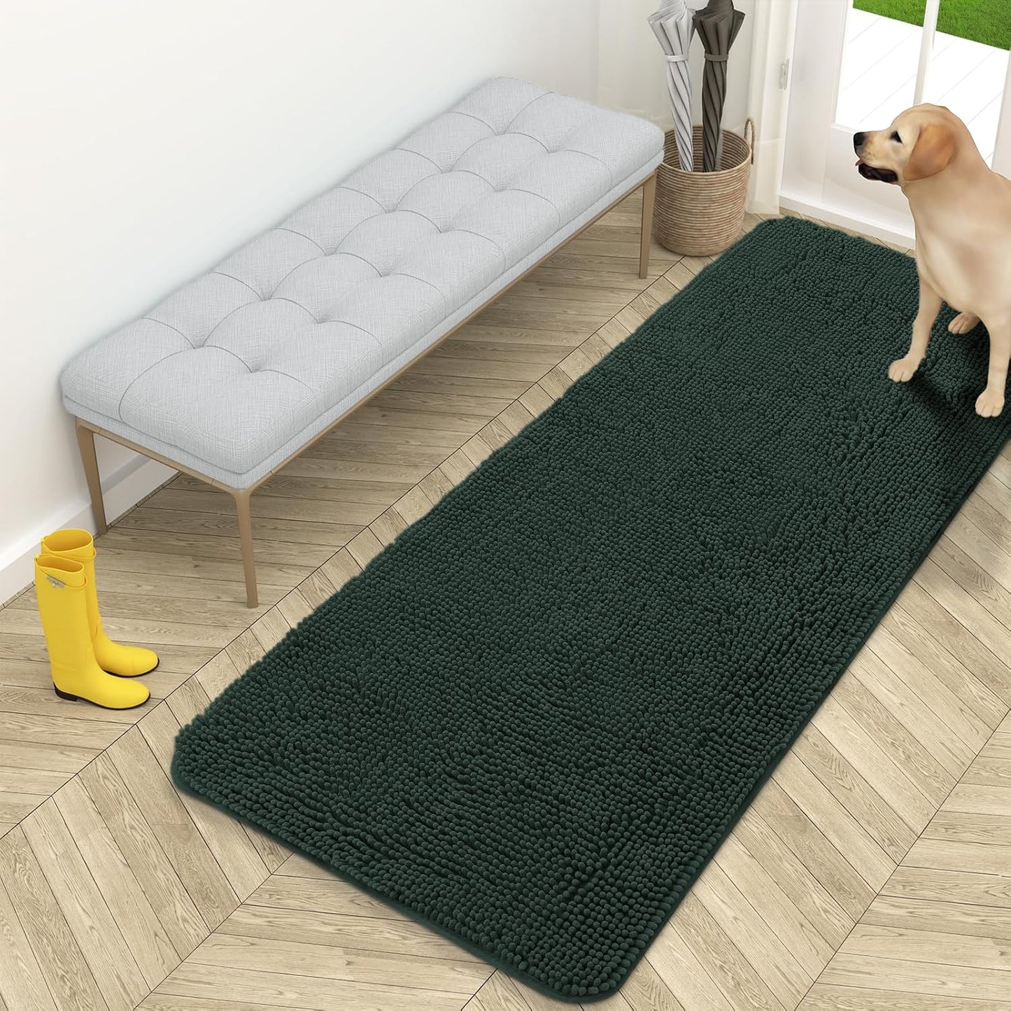 OLANLY Dog Door Mat - Absorbent Non-Slip Washable Doormat for Muddy Paws | 59x24 Blackish Green