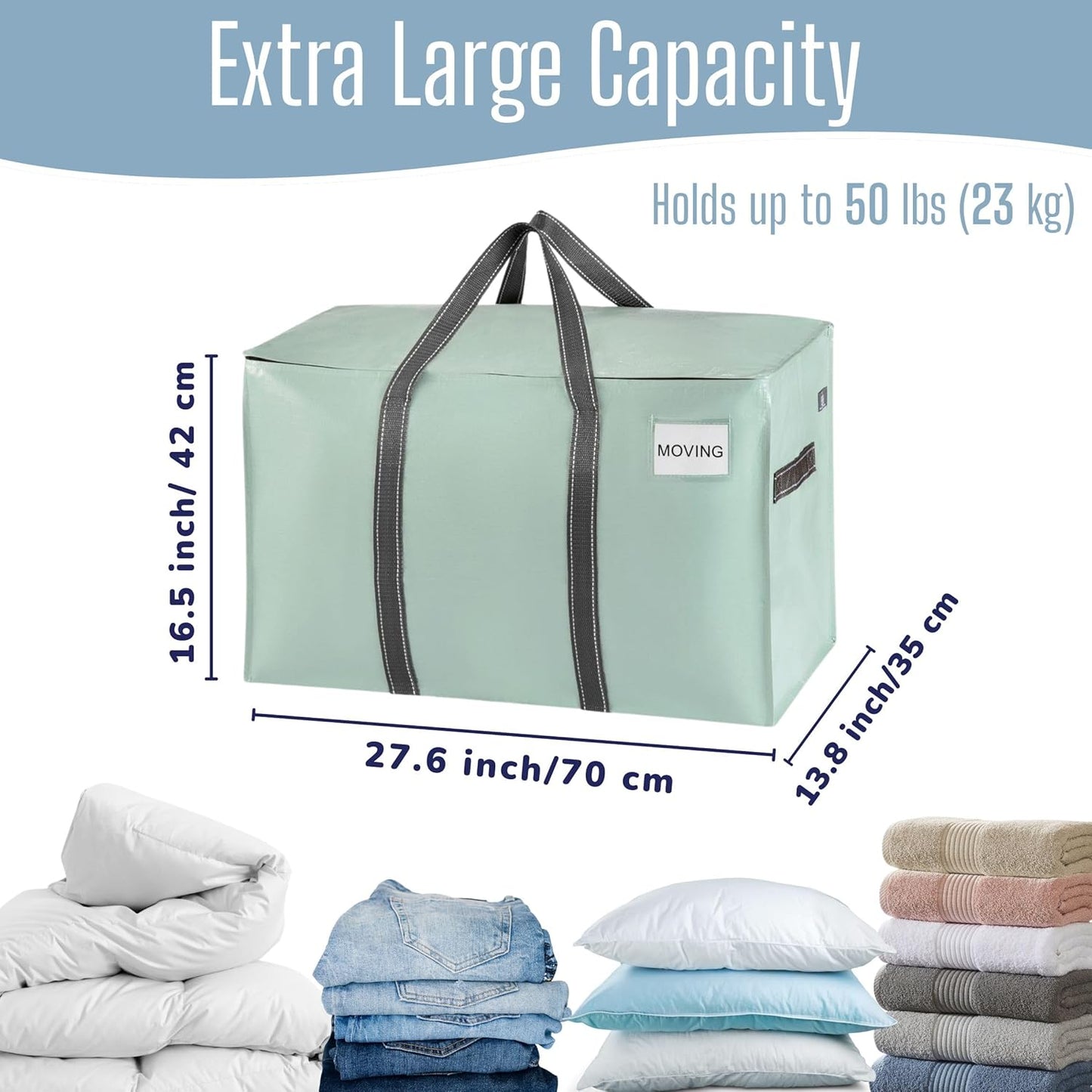 VENO Heavy Duty Moving Bags - Extra Large Storage Solution with Reinforced Handles & Strong Zippers | 6 Pack, Foldable & Reusable