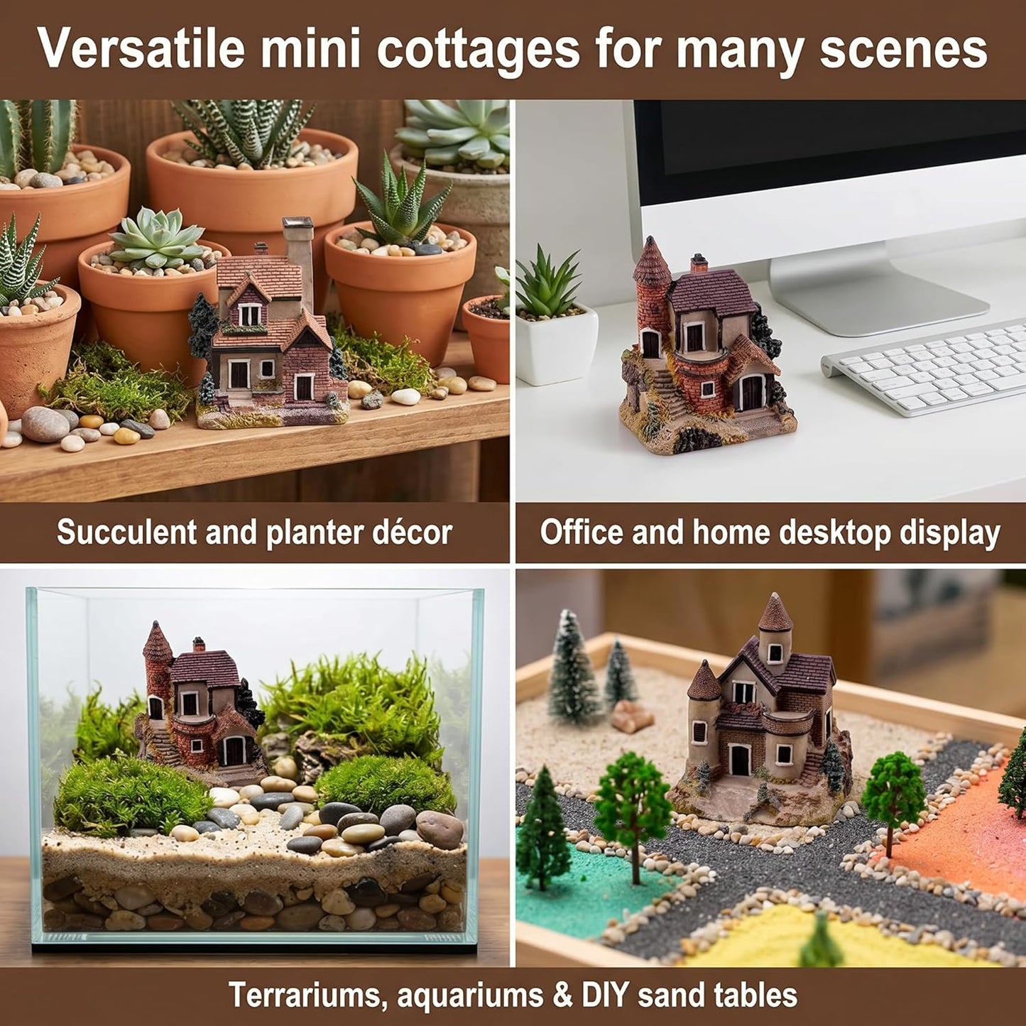 Skiennix Miniature House Fairy Garden Ornaments - 4PCS Resin Stone Village Decor for Terrariums