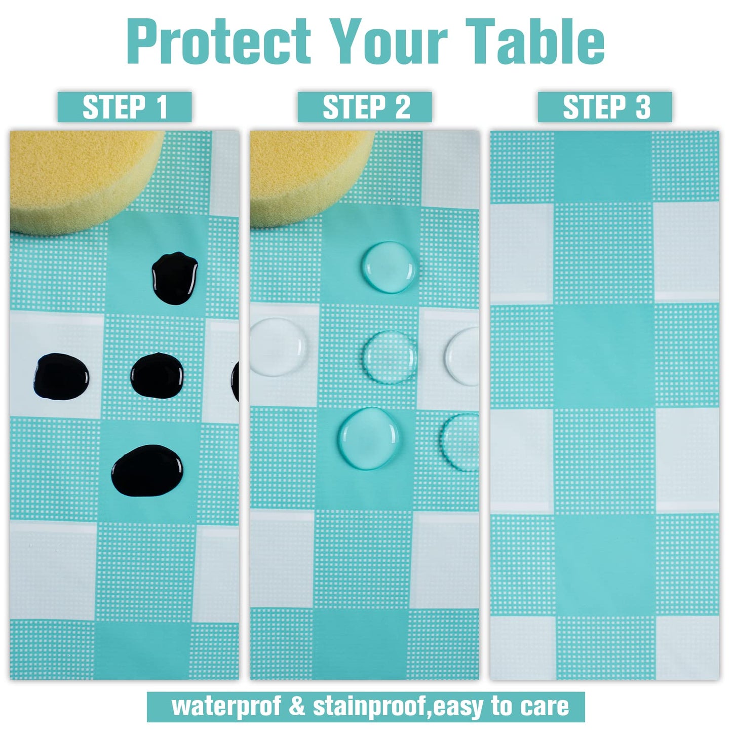 Kesfey 3 Packs Aqua and White Gingham Table Cloths 54 x 108 Inches Disposable Plastic Checkered Tablecovers Waterproof Rectangle Picnic Party Table Covers for Birthday Party Supplies Christmas