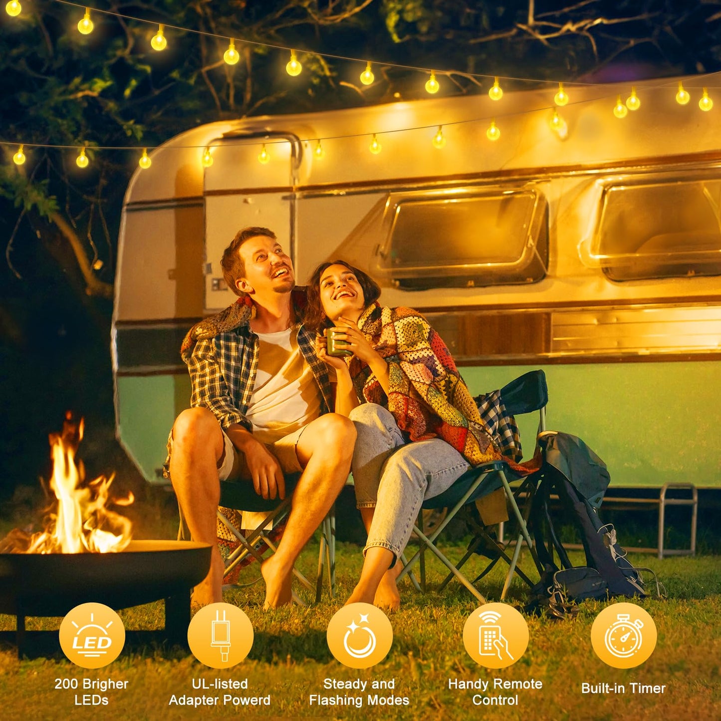 Minetom Crystal Globe String Lights Plug in - 66 ft 200 LED Globe Fairy String Lights with Remote and Timer, Waterproof for Bedroom Tent Loft Bed Window Porch Patio Wedding Holiday Decor, Warm White