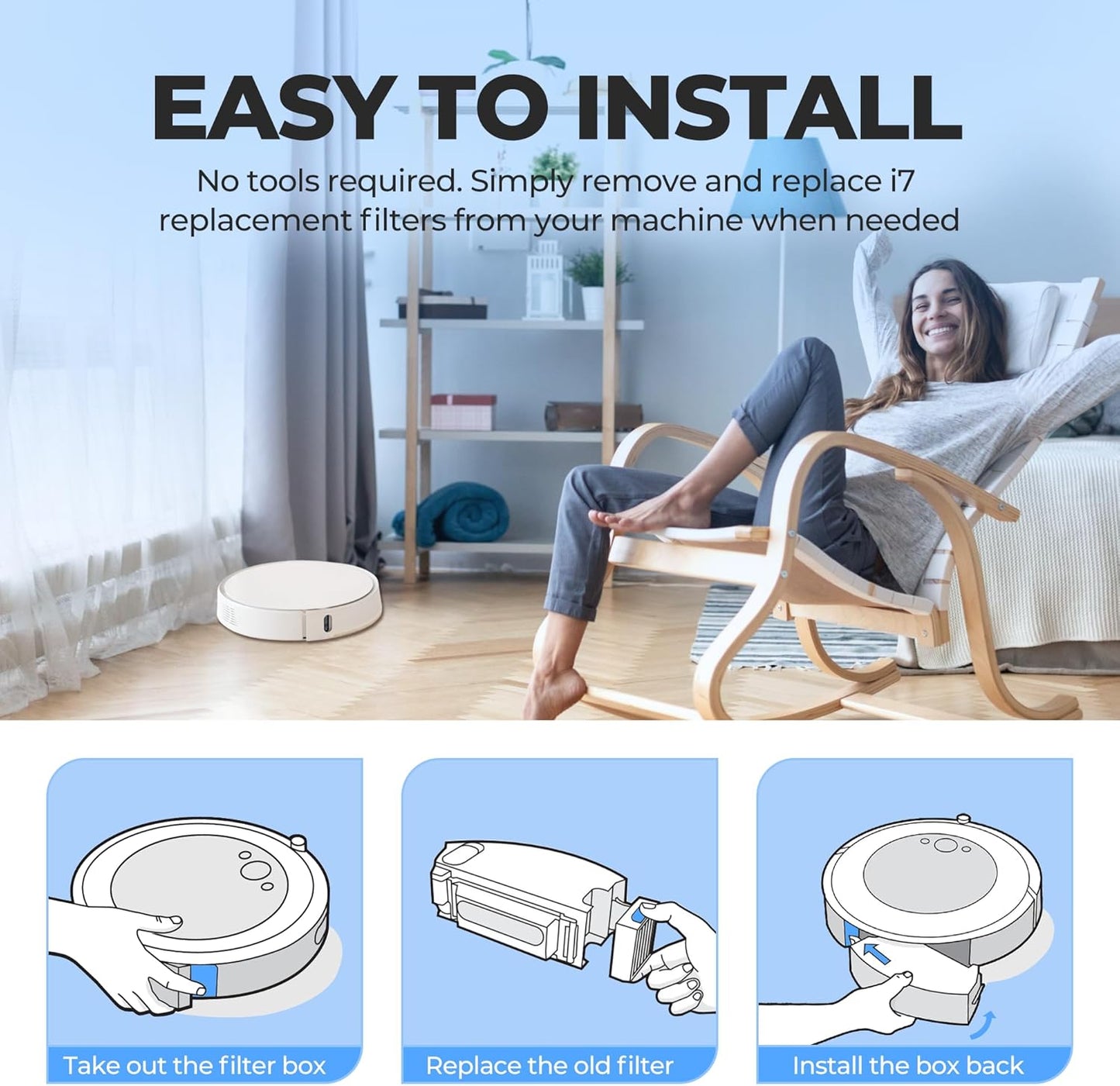 Roomba Filter Replacement - High Efficiency 6-Pack for E, I & J Series | Includes Cleaning Brush