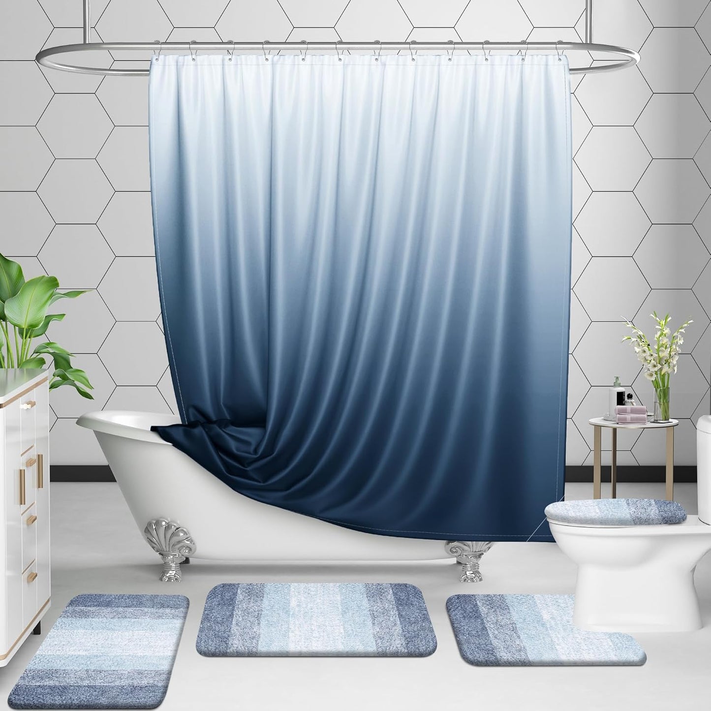 OLANLY Luxury U-Shaped Toilet Rugs - Extra Soft, Absorbent Microfiber Bath Mat | 24x20, Non-Slip, Blue