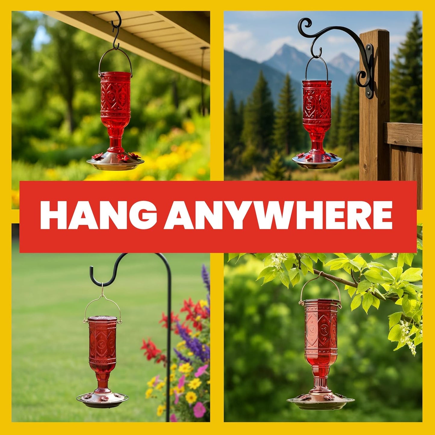 More Birds Red Jewel Hummingbird Feeder - Glass Bottle with 5 Feeding Ports & 20-Ounce Capacity