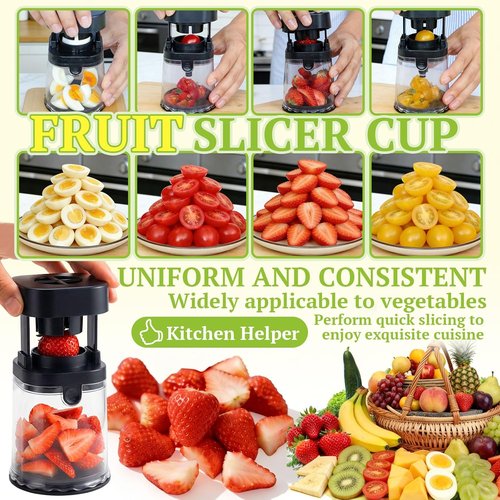 Hendiy Fruit Slicer Cup - Stainless Steel Strawberry & Grape Cutter | Efficient Kitchen Gadget