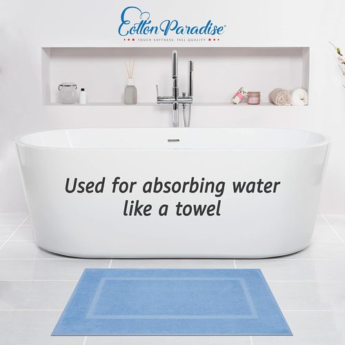 Cotton Paradise 100% Cotton Bath Mats - Soft, Absorbent, Quick-Dry Set of 2 | Sky Blue, 20x34 Inches