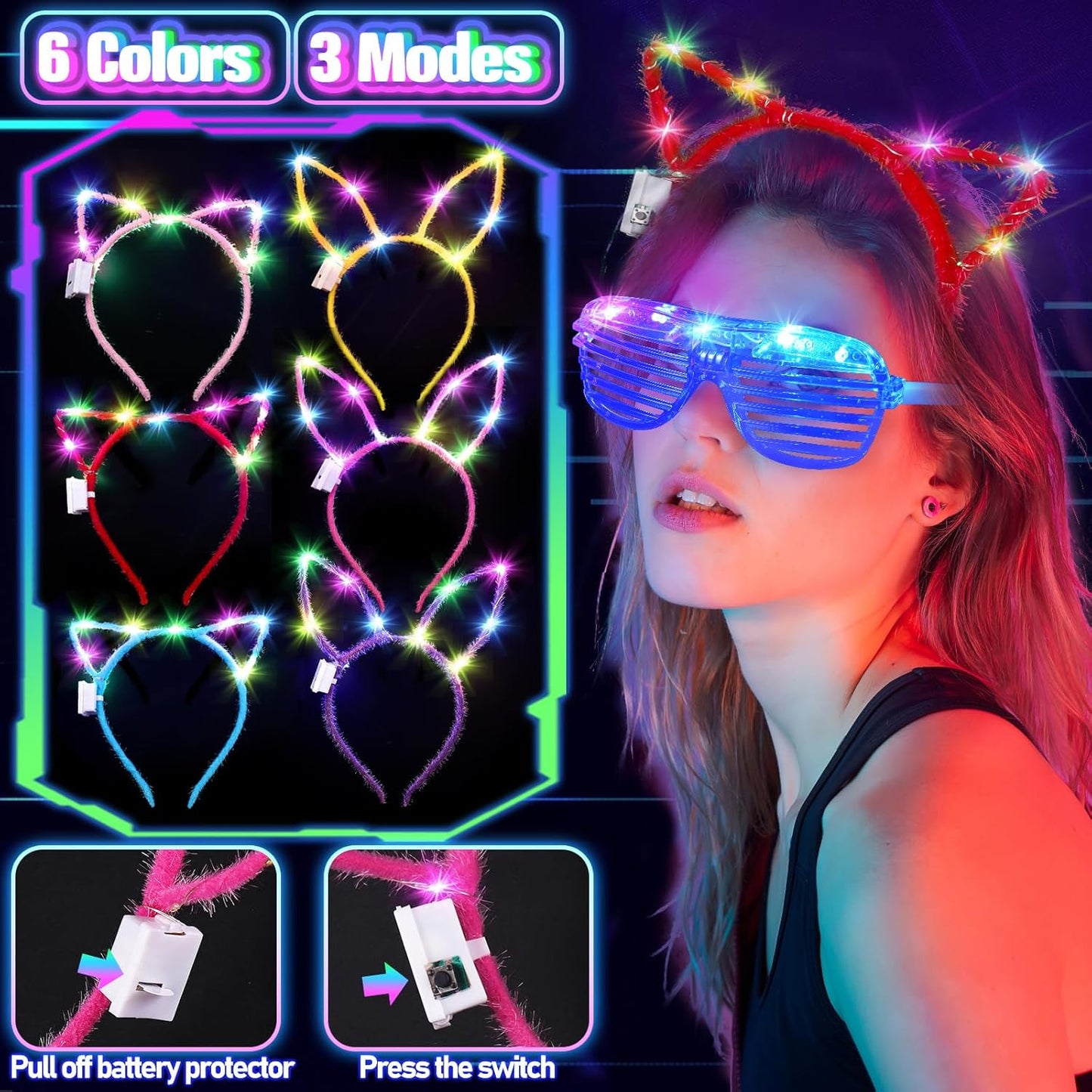 Skiennix 150PCS Glow in the Dark Party Supplies - Light Up Glasses, Headbands & Rings | Neon Party Pack