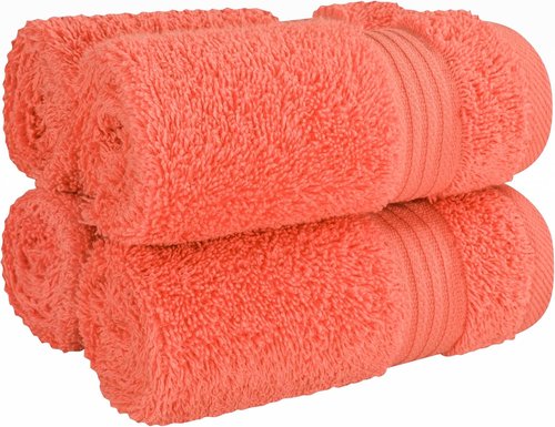 Cotton Paradise 100% Cotton Turkish Washcloth Set - Soft Absorbent 4-Piece Coral Towels