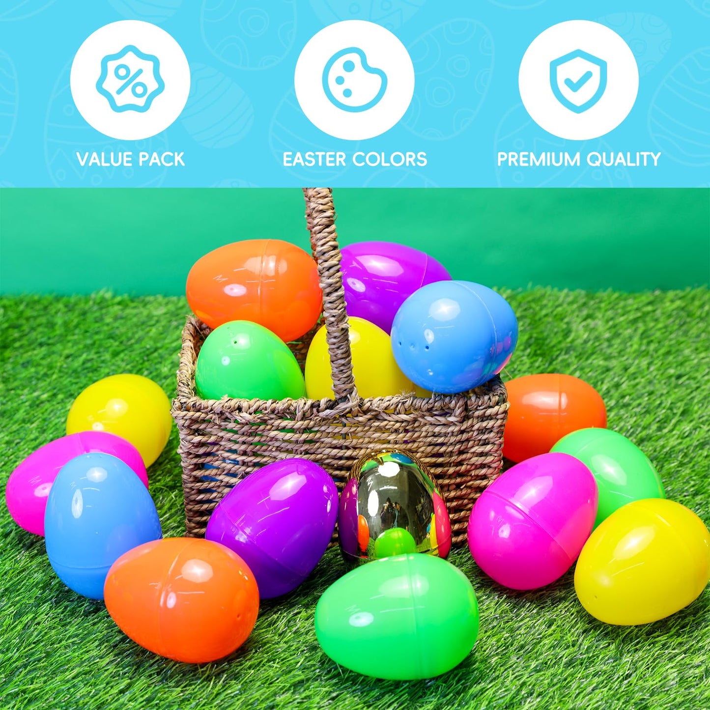 MGparty 50 Pcs Large 4" Fillable Easter Eggs Plastic Empty Easter Eggs Bulk with 2 Golden Eggs for Easter Egg Hunt, Basket Stuffers, Party Favors, Decorations