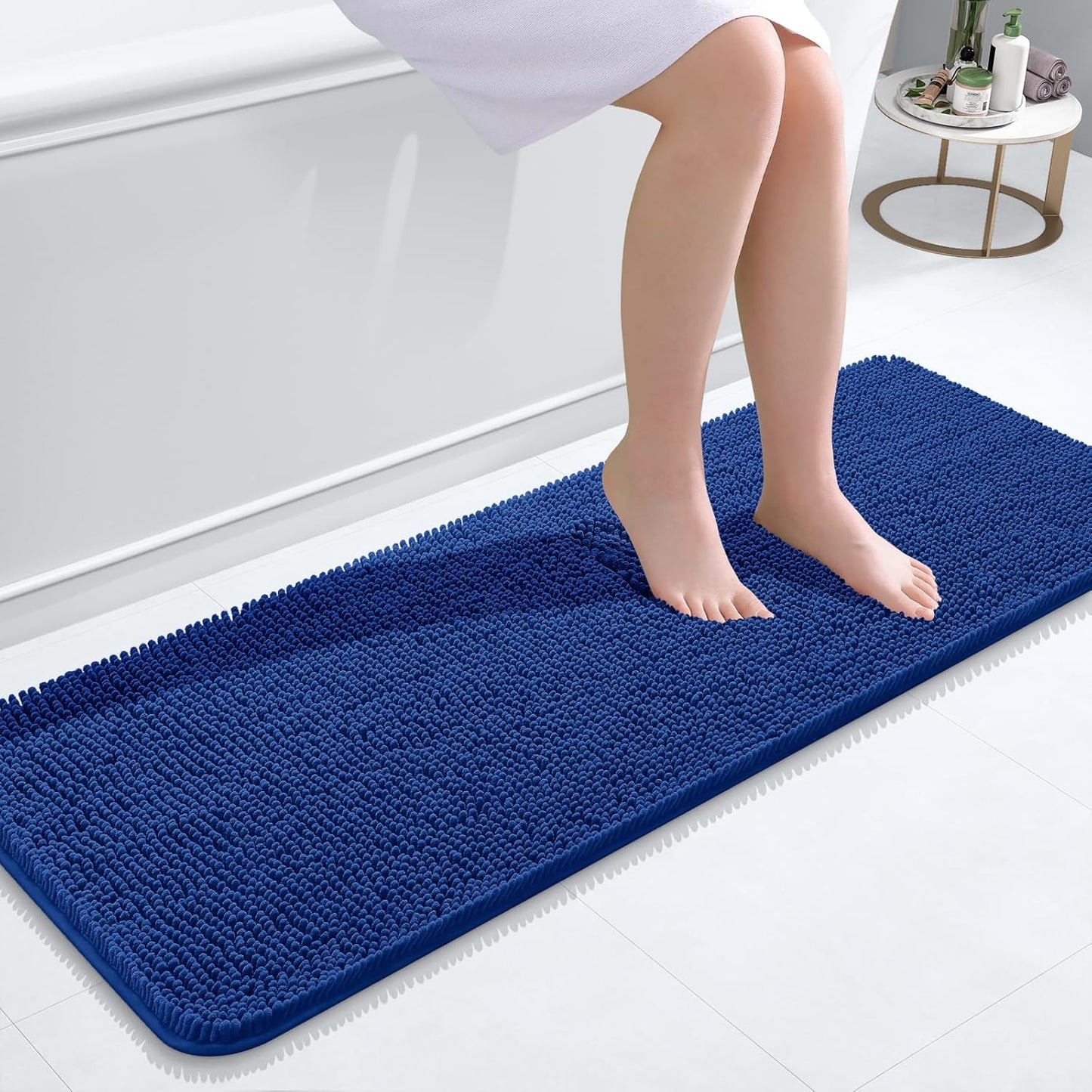 OLANLY Bathroom Runner Rug - Soft Absorbent Chenille with Rubber Backing | 47x17 Royal Blue, Quick-Dry & Machine Washable